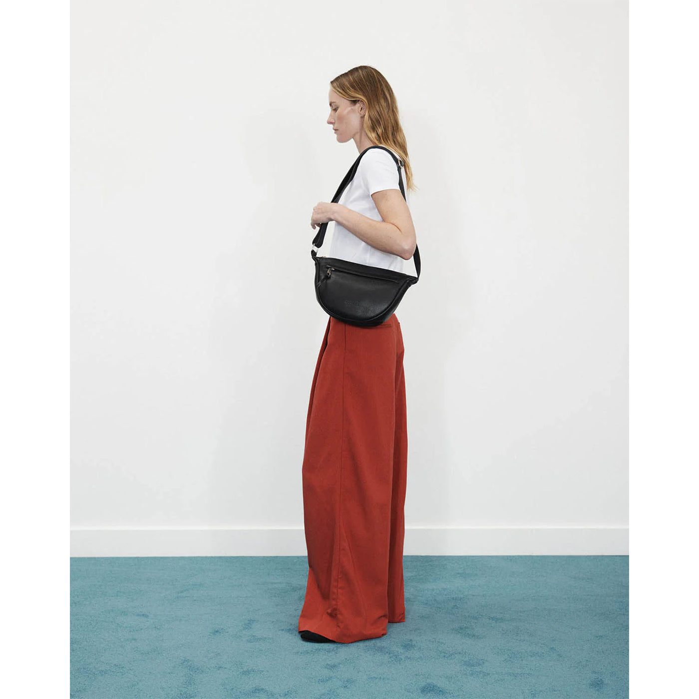 Leather Sporty Crossbody Bag -  Black