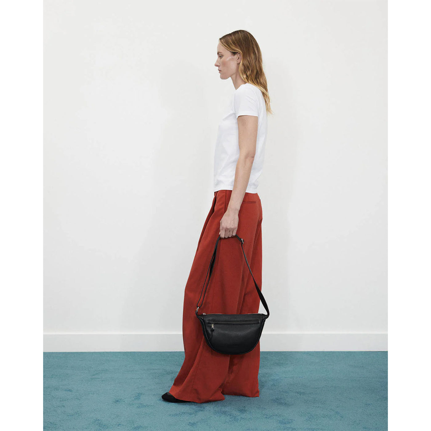 Leather Sporty Crossbody Bag -  Black
