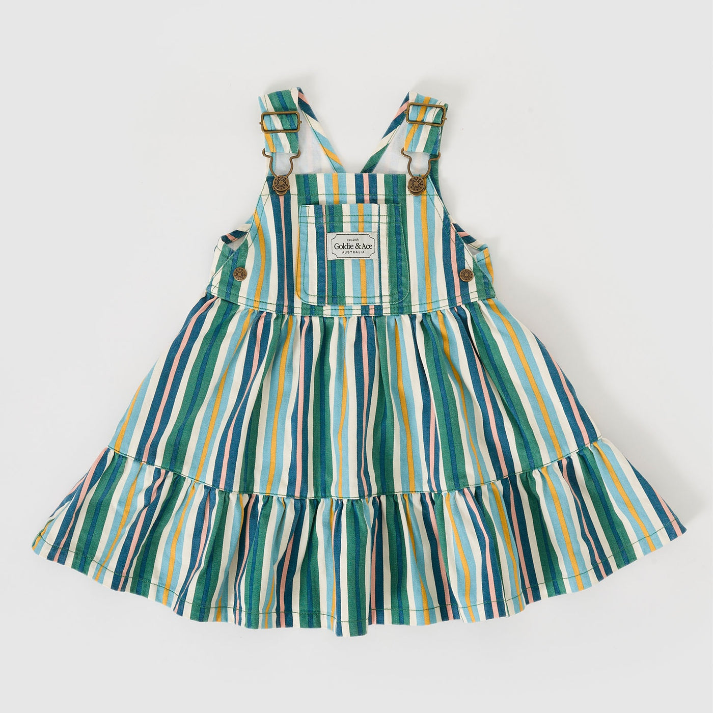 Tully Tiered Pinafore Dress Stripe Evergreen Stripe