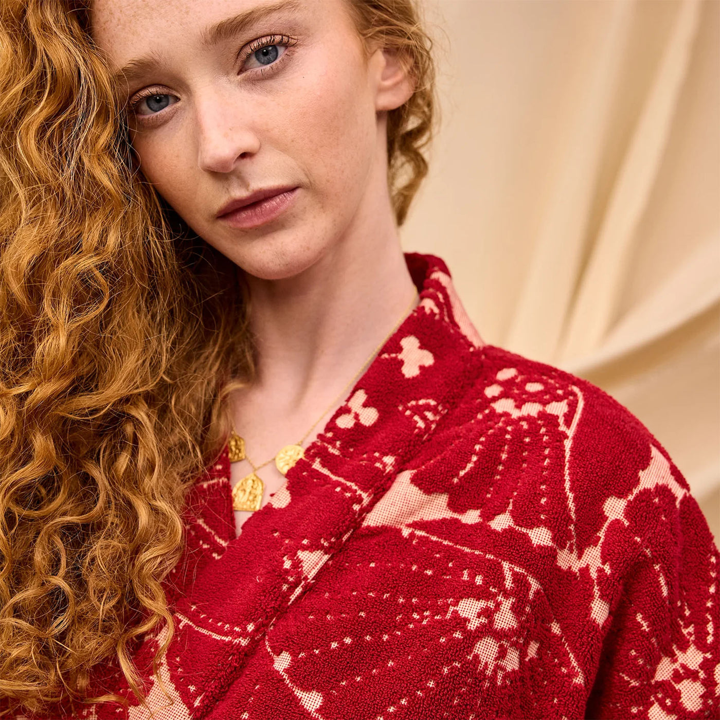 Lucia Towelling Robe  - Crimson