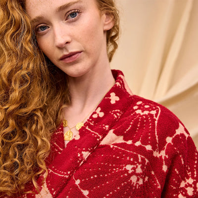 Lucia Towelling Robe  - Crimson