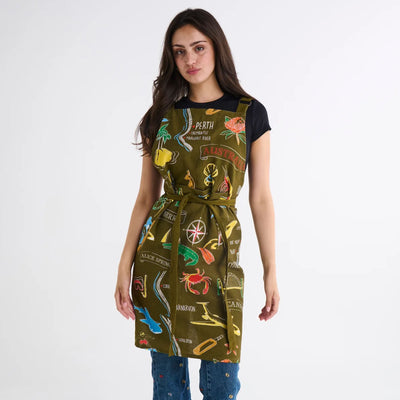 Aussie Road Trip Green Canvas BBQ Apron One Size