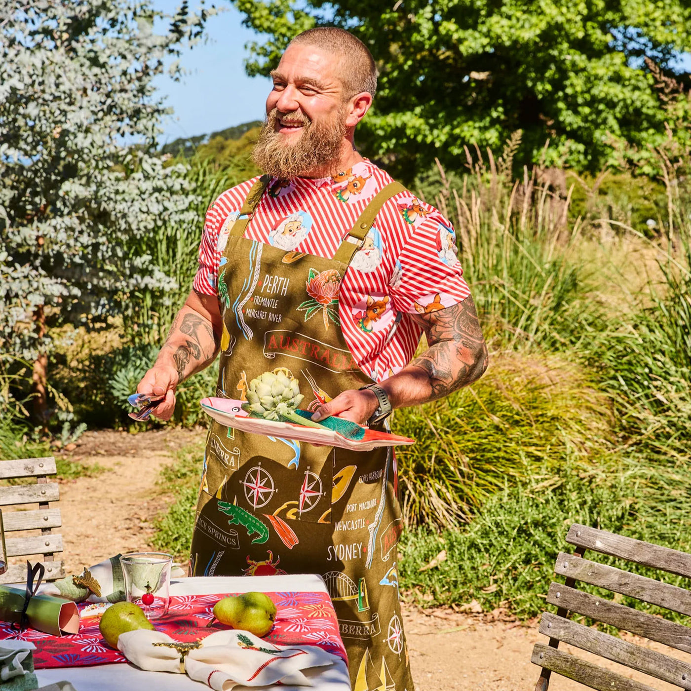 Aussie Road Trip Green Canvas BBQ Apron One Size