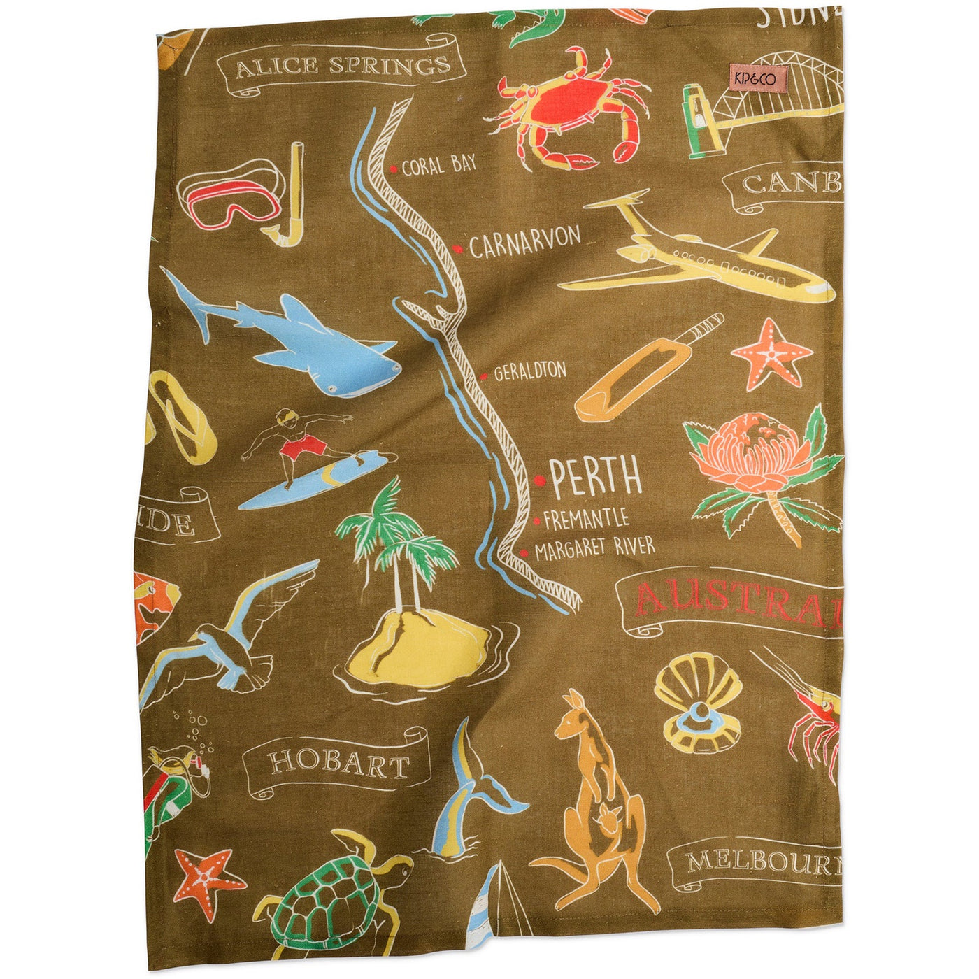 Aussie Road Trip Green Tea Towel One Size