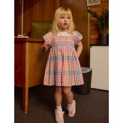 Rainbow Gingham Flo Smocked Dress