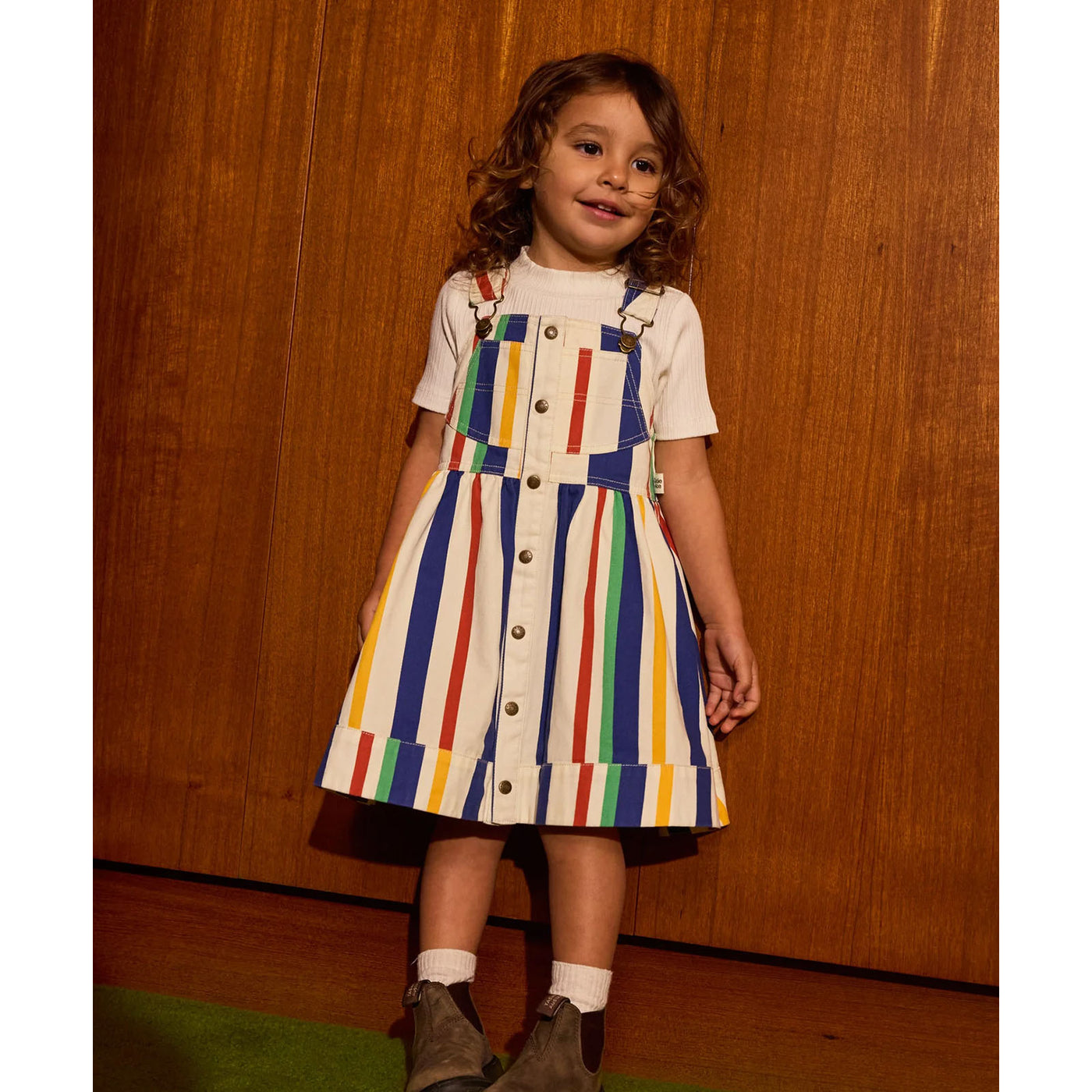 90's Bold Stripe Hedi Denim Pinafore Dress