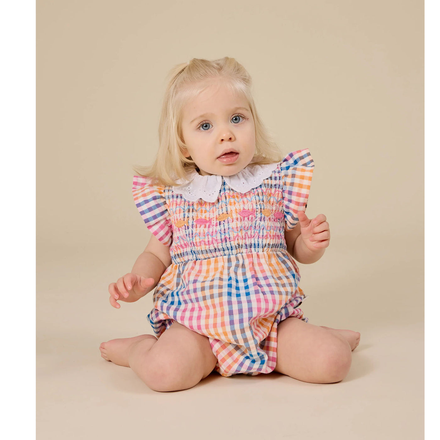 Rainbow Gingham Lani Smocked Romper