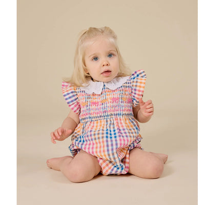 Rainbow Gingham Lani Smocked Romper