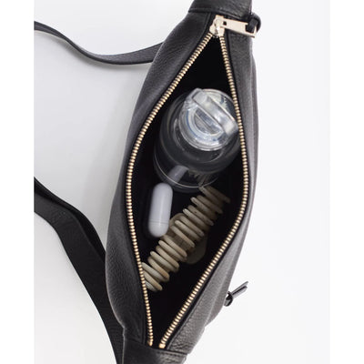 Leather Sporty Crossbody Bag -  Black