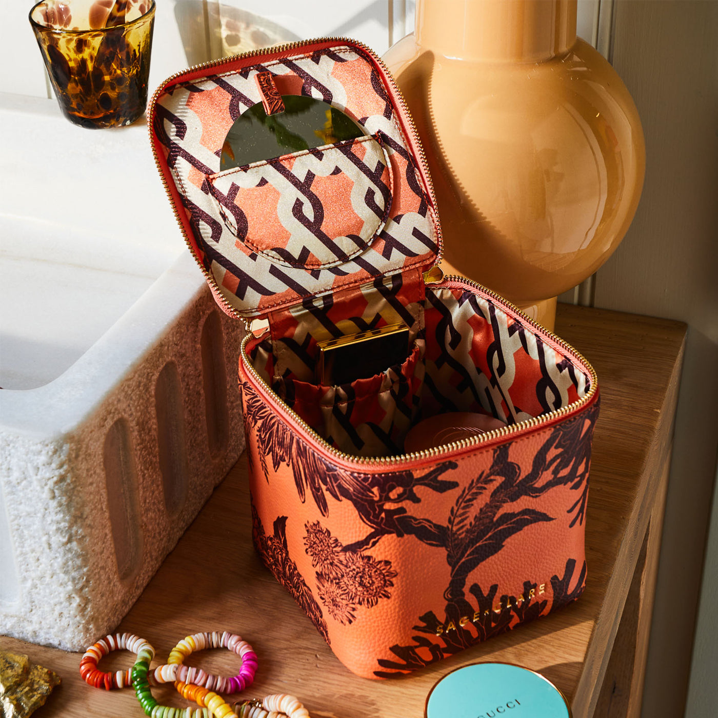 Delphine Small Vanity Case - Vivid Coral
