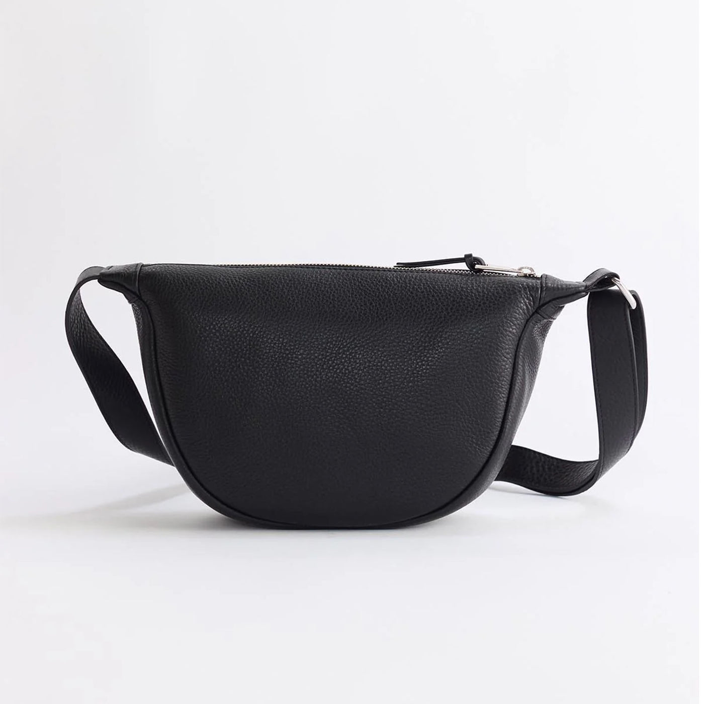 Leather Sporty Crossbody Bag -  Black