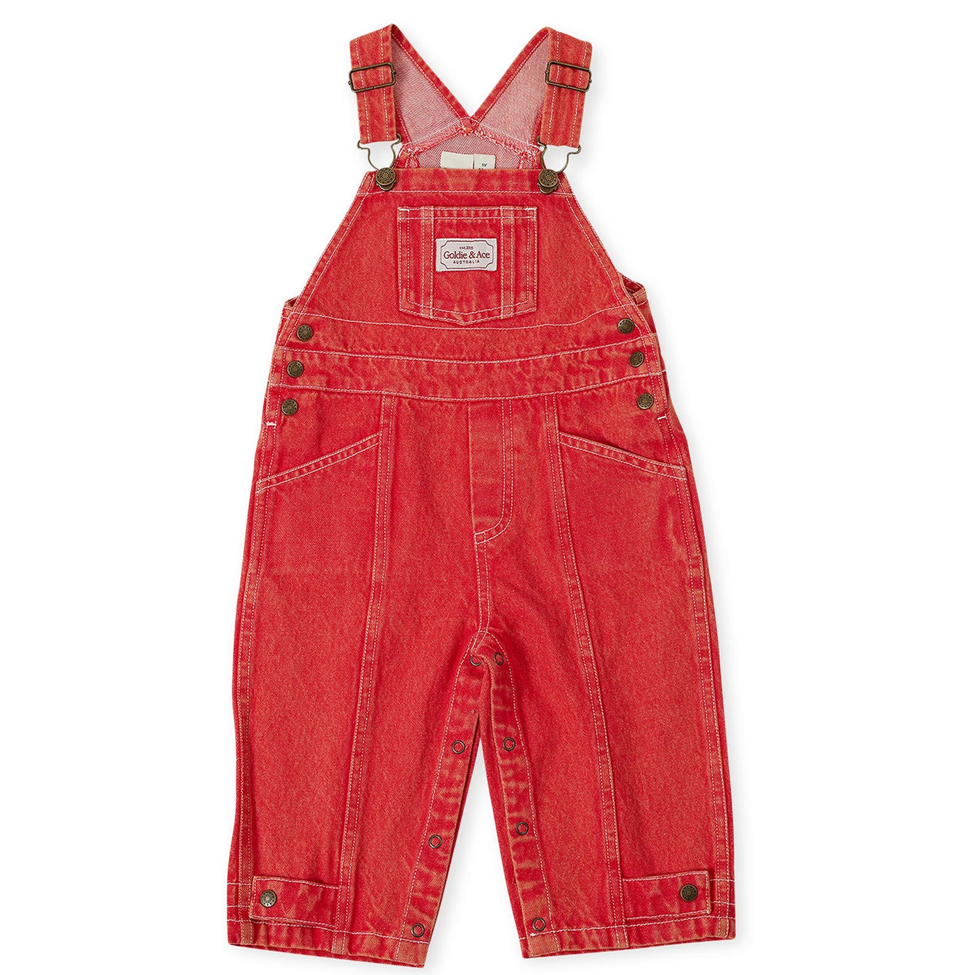 Blake Vintage Washed Denim  Overalls Apple Red