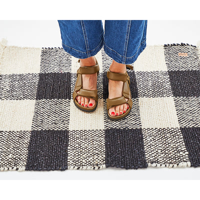 Black and White Gingham Jute Floor Mat One Size