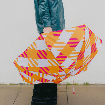 Anatole Sloane Gingham Umbrella - Orange & Pink
